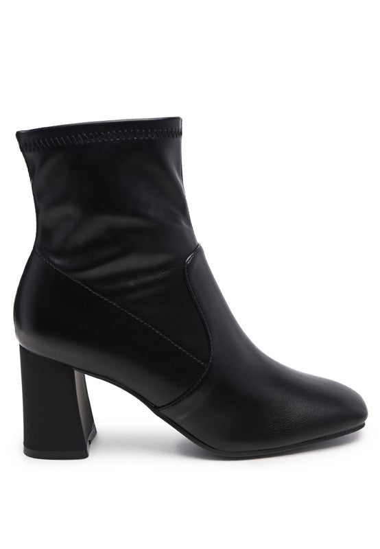 DAFFOFIL VEGAN LEATHER BLOCK HEELED ANKLE BOOTS