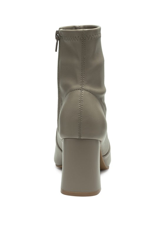 DAFFOFIL VEGAN LEATHER BLOCK HEELED ANKLE BOOTS