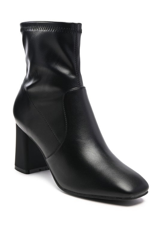 DAFFOFIL VEGAN LEATHER BLOCK HEELED ANKLE BOOTS