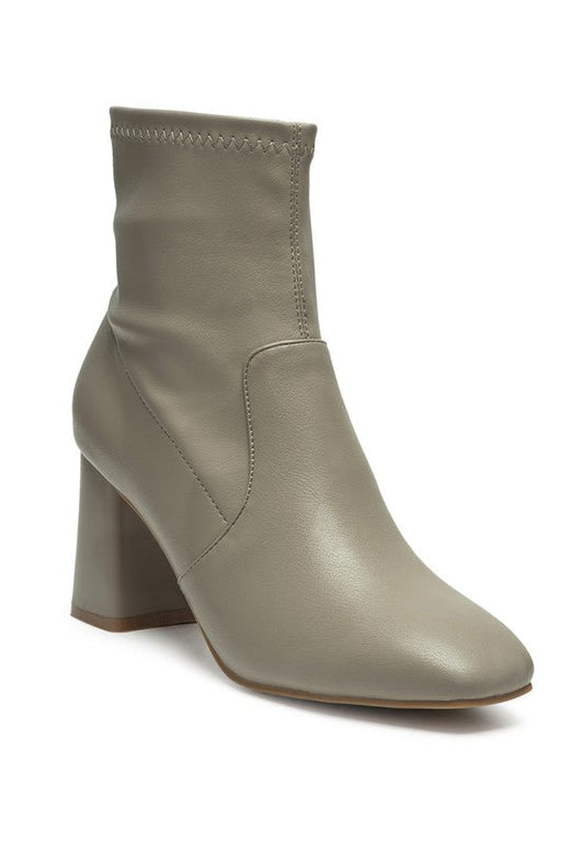 DAFFOFIL VEGAN LEATHER BLOCK HEELED ANKLE BOOTS