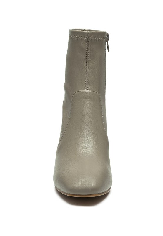 DAFFOFIL VEGAN LEATHER BLOCK HEELED ANKLE BOOTS