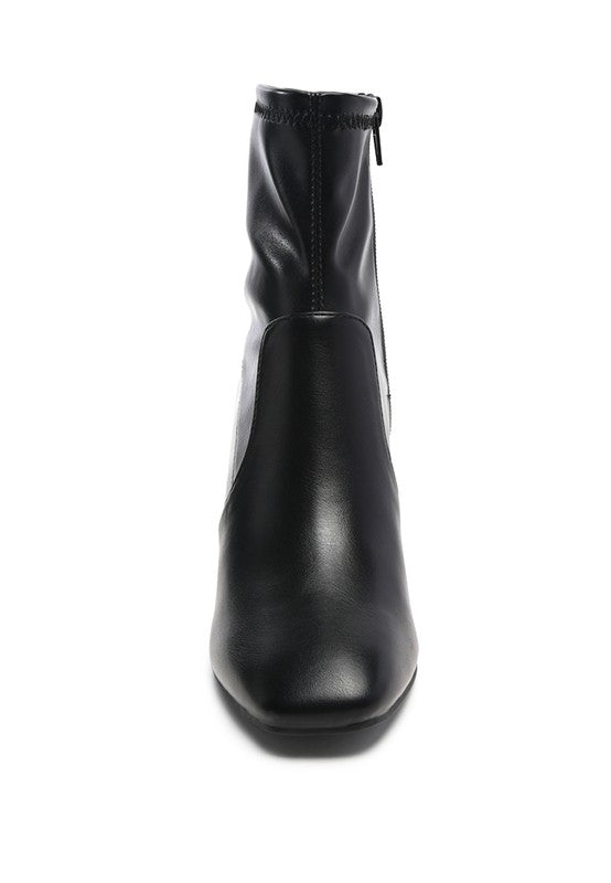 DAFFOFIL VEGAN LEATHER BLOCK HEELED ANKLE BOOTS
