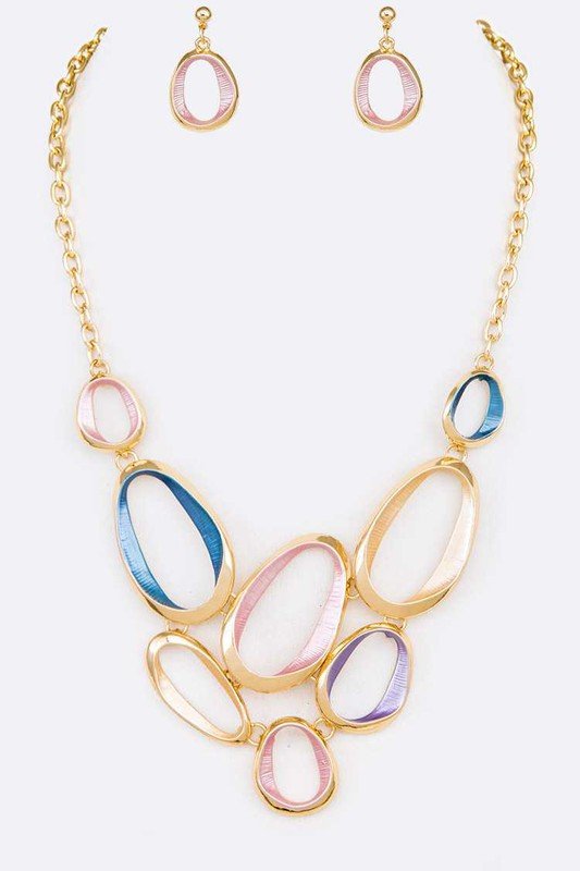 Mix Color Enamel Ring Statement Necklace Set - Loving It Shop