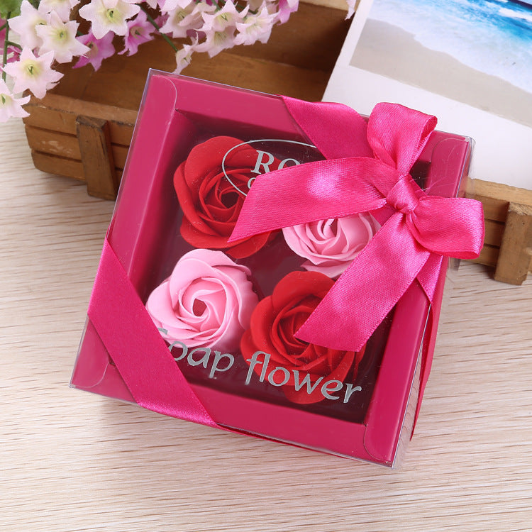 4 Rose Soap Flowers Gift Box For Valentine&