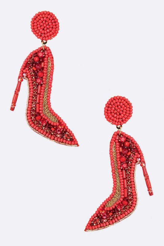 Seed Beading Red Heels Iconic Earrings - Loving It Shop