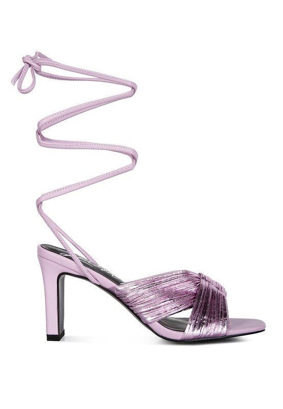 Xuxa metallic tie up block heel sandals - Loving It Shop
