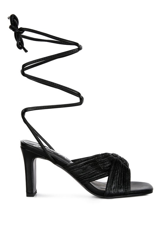 Xuxa metallic tie up block heel sandals - Loving It Shop