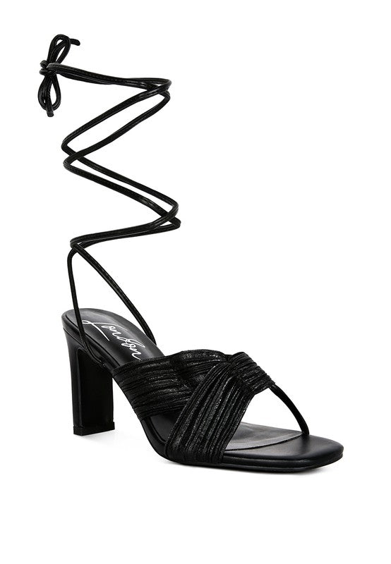 Xuxa metallic tie up block heel sandals - Loving It Shop