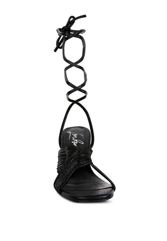 Xuxa metallic tie up block heel sandals - Loving It Shop