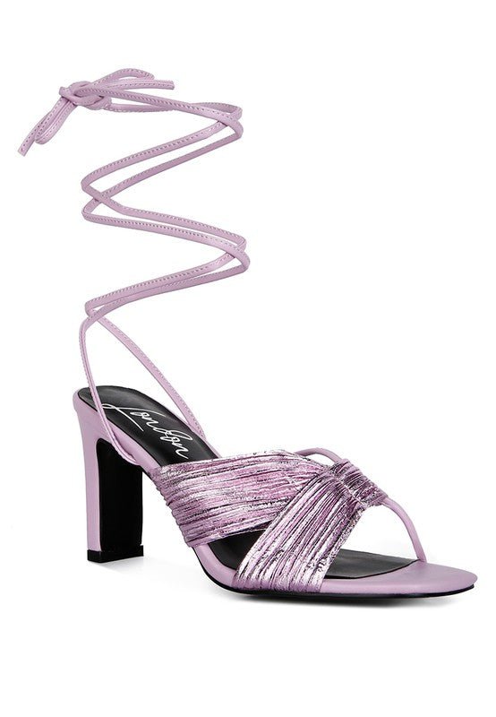 Xuxa metallic tie up block heel sandals - Loving It Shop