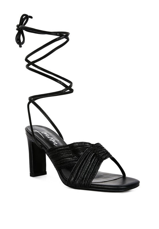 Xuxa metallic tie up block heel sandals - Loving It Shop