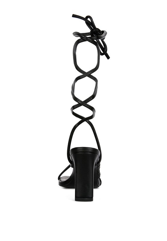 Xuxa metallic tie up block heel sandals - Loving It Shop