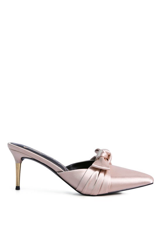 Queenie Satin High Heeled Mule Sandals