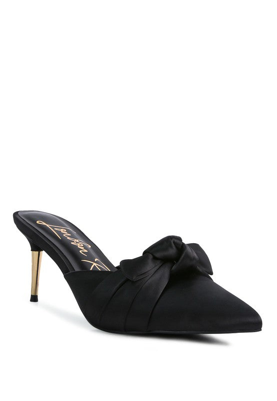 Queenie Satin High Heeled Mule Sandals
