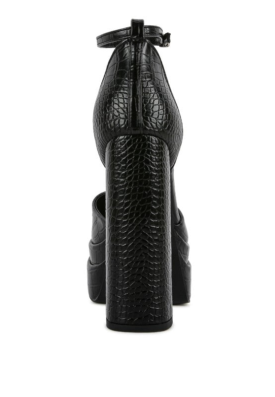 Tempt Me Croc Textured High Heeled Block Sandals - Loving It Shop