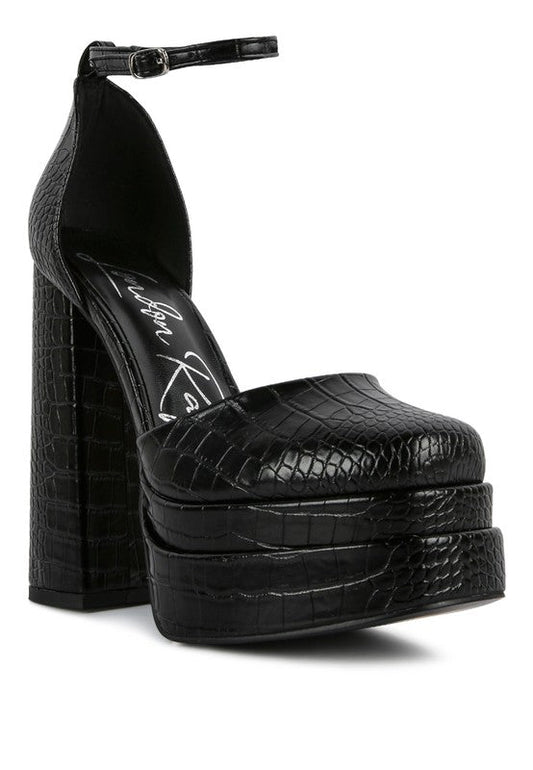 Tempt Me Croc Textured High Heeled Block Sandals - Loving It Shop