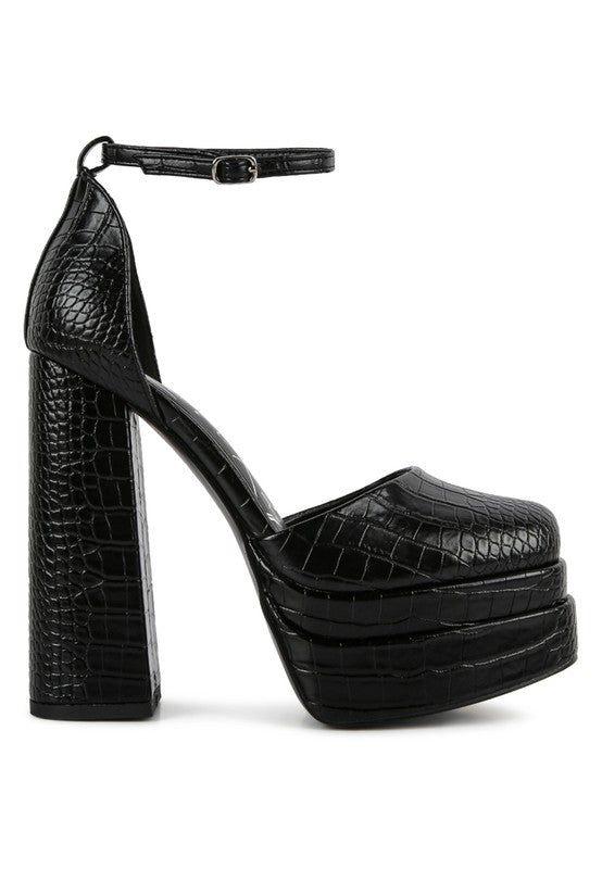 Tempt Me Croc Textured High Heeled Block Sandals - Loving It Shop
