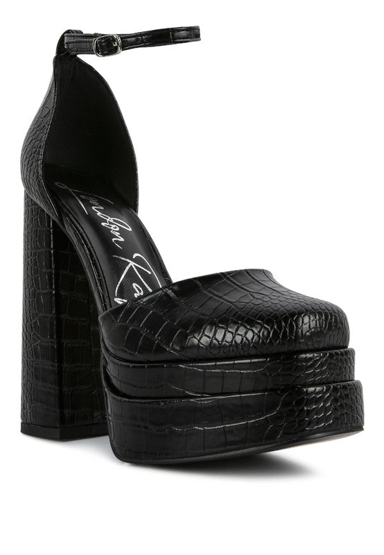 Tempt Me Croc Textured High Heeled Block Sandals - Loving It Shop