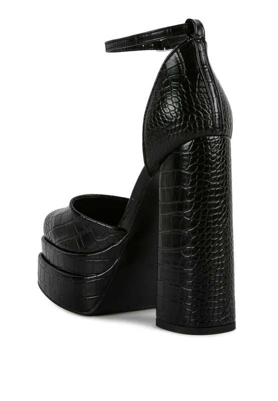 Tempt Me Croc Textured High Heeled Block Sandals - Loving It Shop