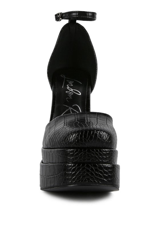 Tempt Me Croc Textured High Heeled Block Sandals - Loving It Shop