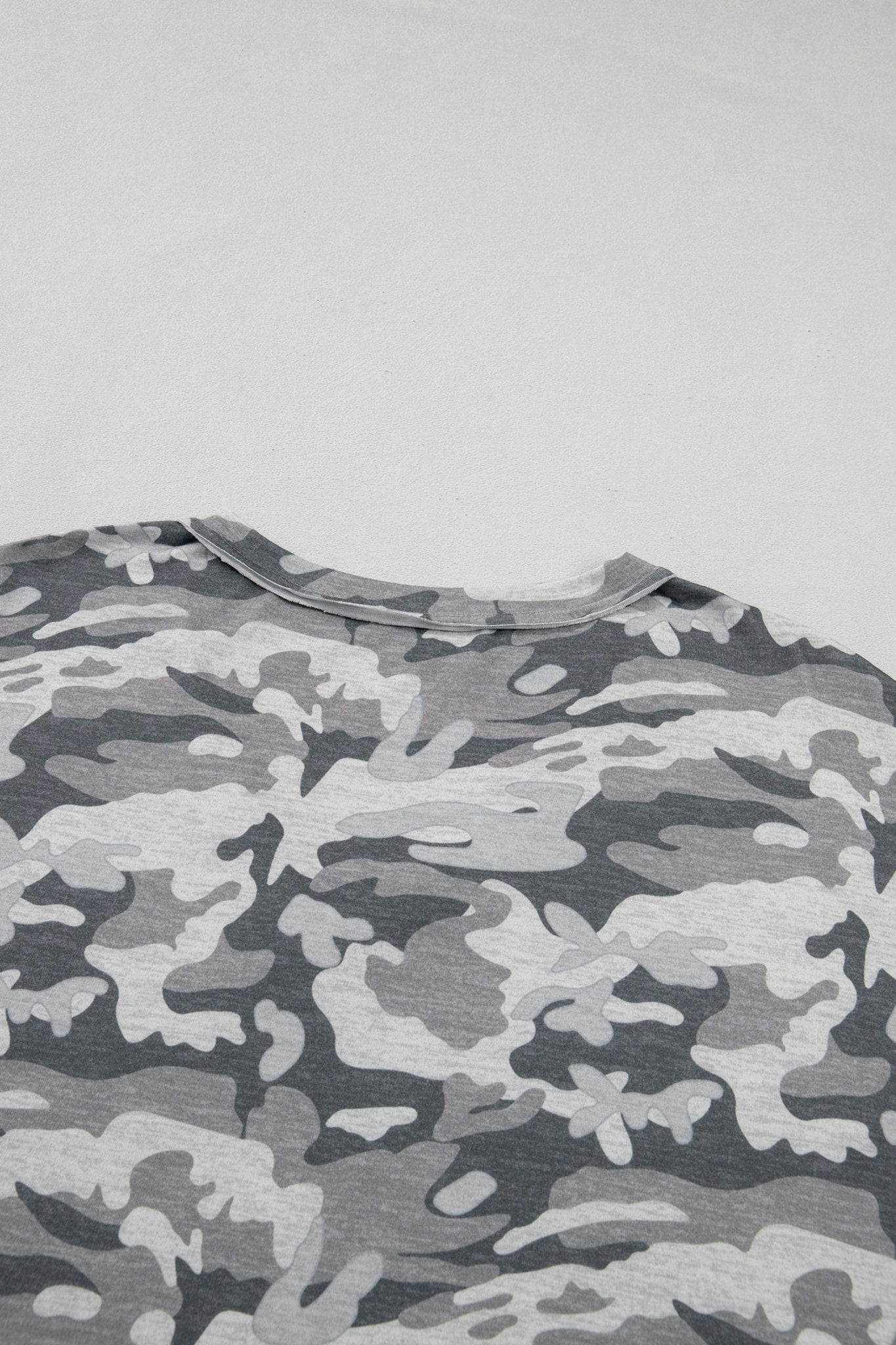 Green Retro Camouflage Print Raw Edge V Neck Tee - Loving It Shop