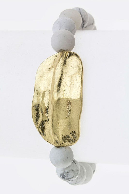 Metal Plate Semi Precious Bead Stretch Bracelet - Loving It Shop