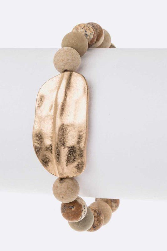 Metal Plate Semi Precious Bead Stretch Bracelet - Loving It Shop