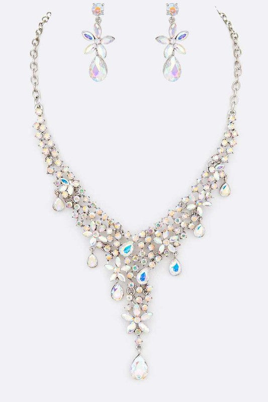 Crystal Teardrop Statement Bridal Necklace Set