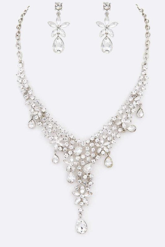 Crystal Teardrop Statement Bridal Necklace Set