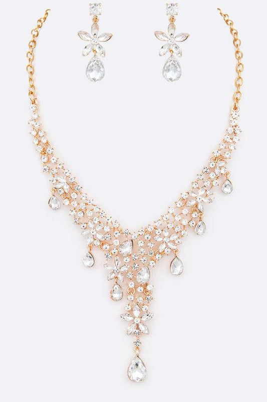 Crystal Teardrop Statement Bridal Necklace Set