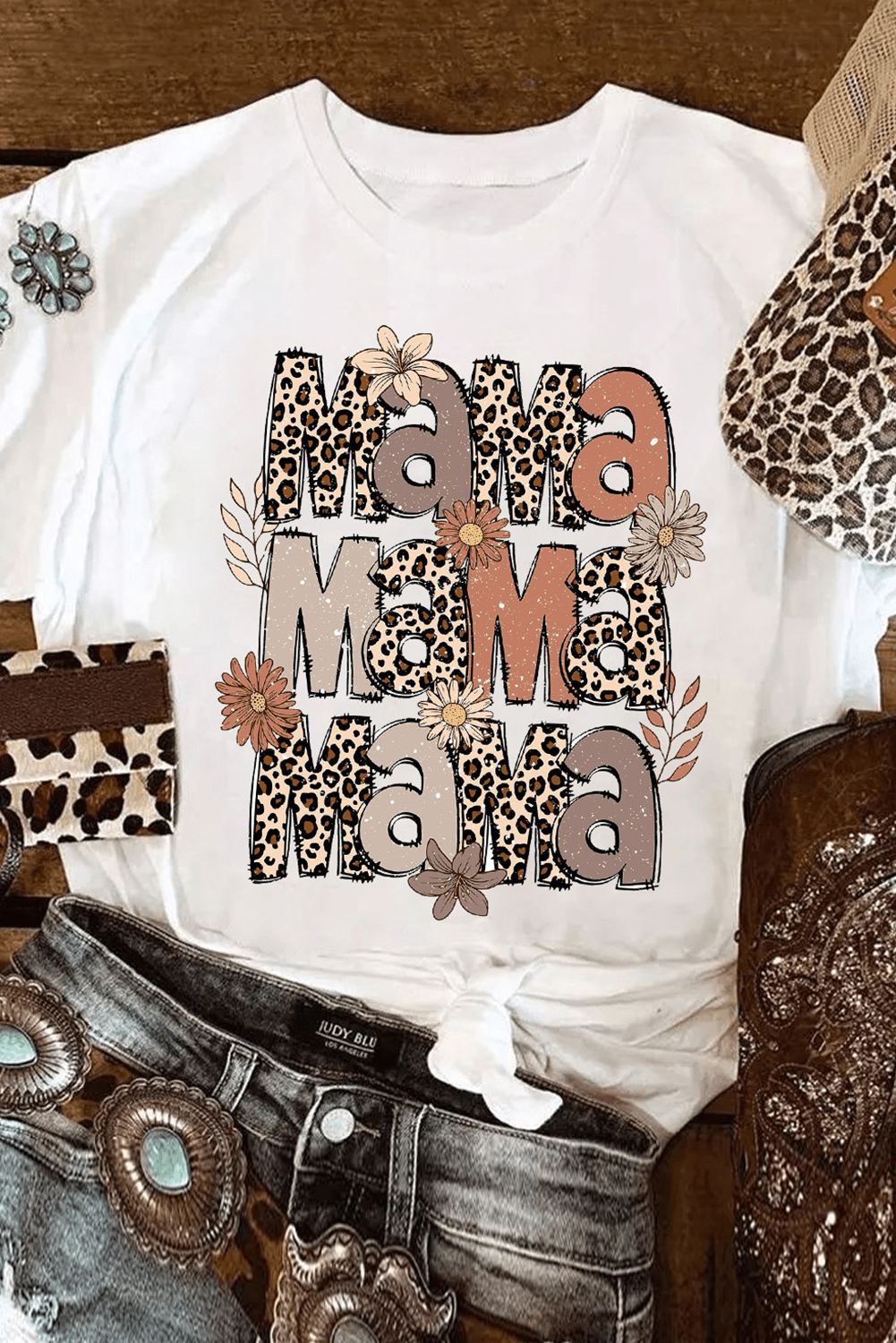 White Floral Leopard MaMa Graphic Mothers Day T Shirt - Loving It Shop