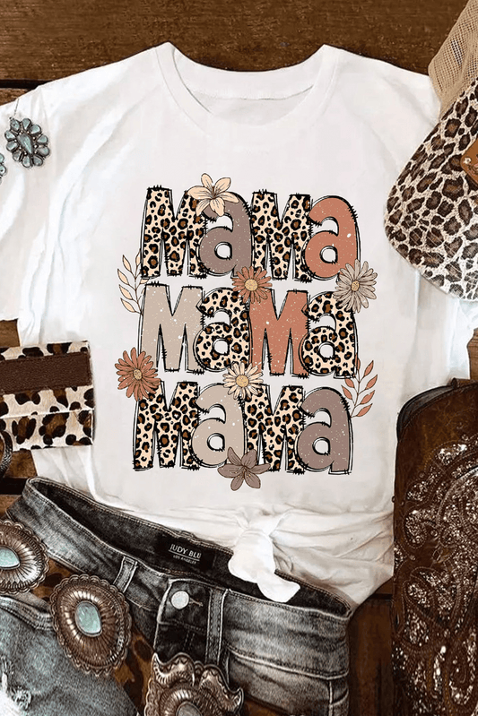 White Floral Leopard MaMa Graphic Mothers Day T Shirt - Loving It Shop