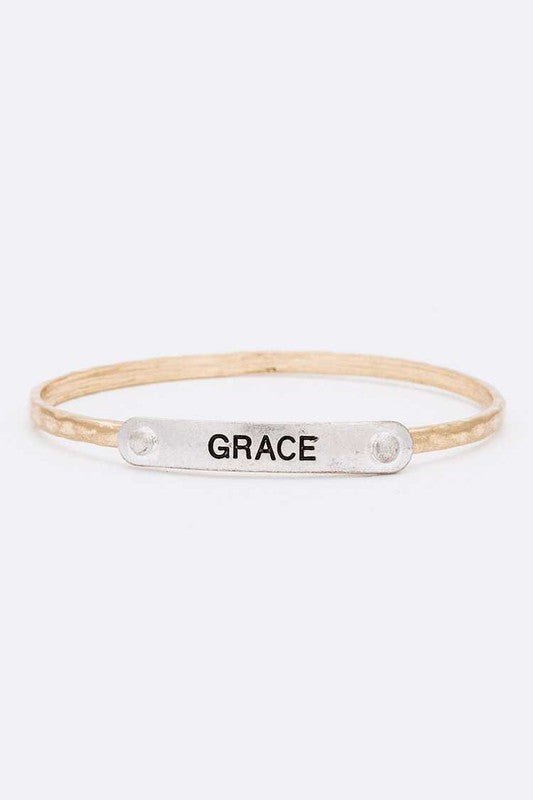 Grace Engraved 2 Tone Bangle - Loving It Shop