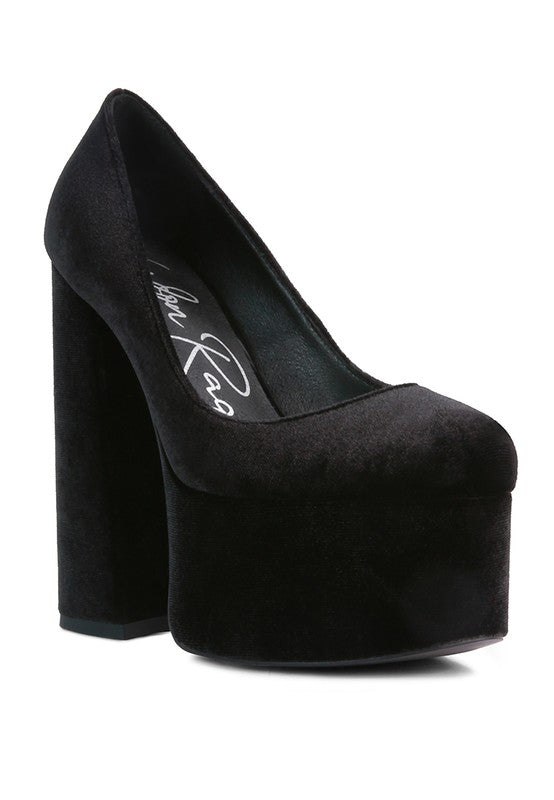 Old Novelty Platform Heel Velvet Pumps - Loving It Shop