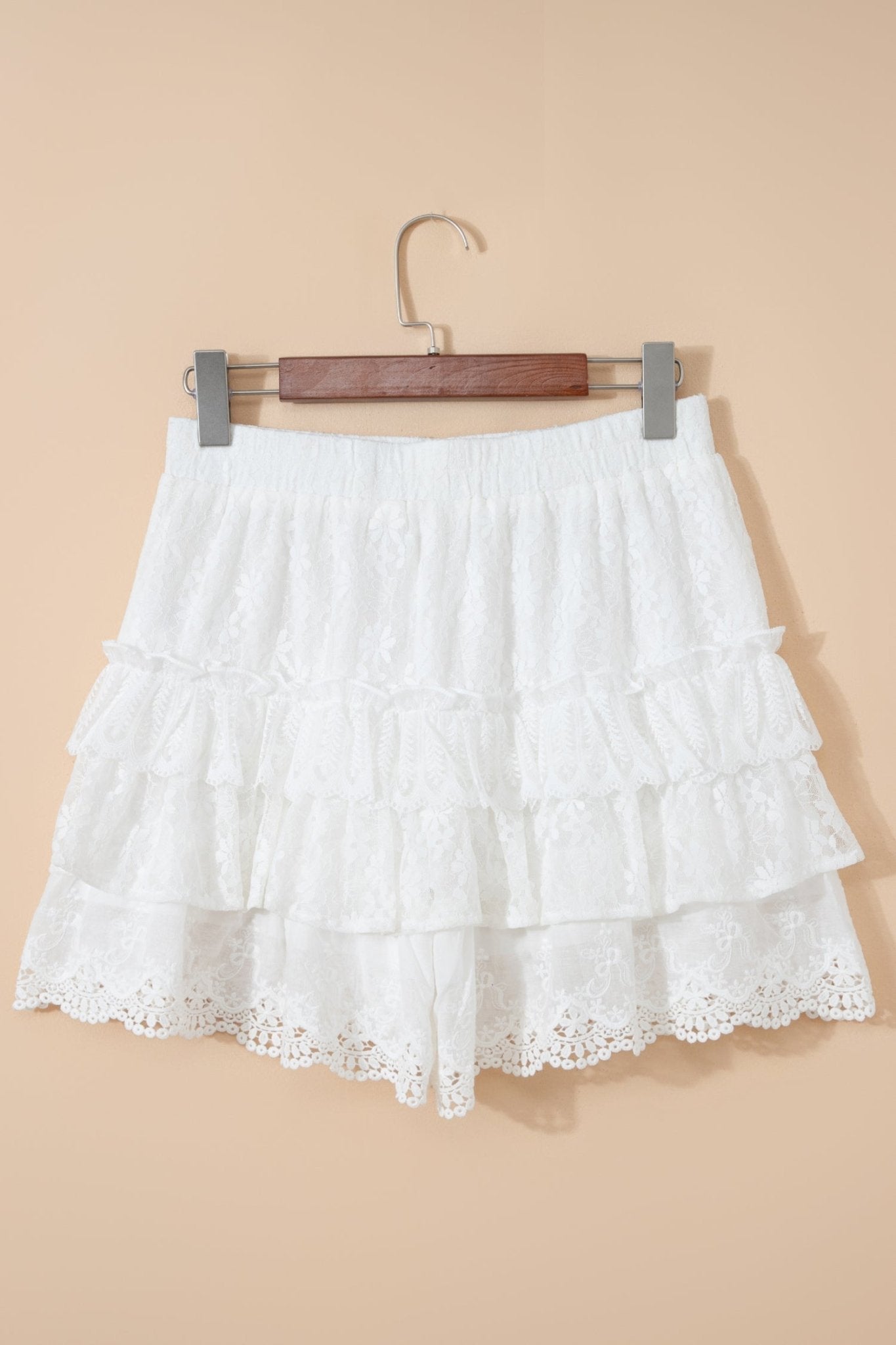 White Lace Ruffle Tiered Drawstring Elastic Waist Sweet Shorts - Loving It Shop
