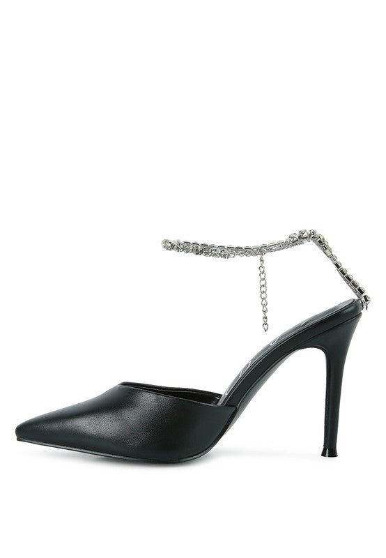 Joyce High Heeled Rhinestone Mule Sandals - Loving It Shop