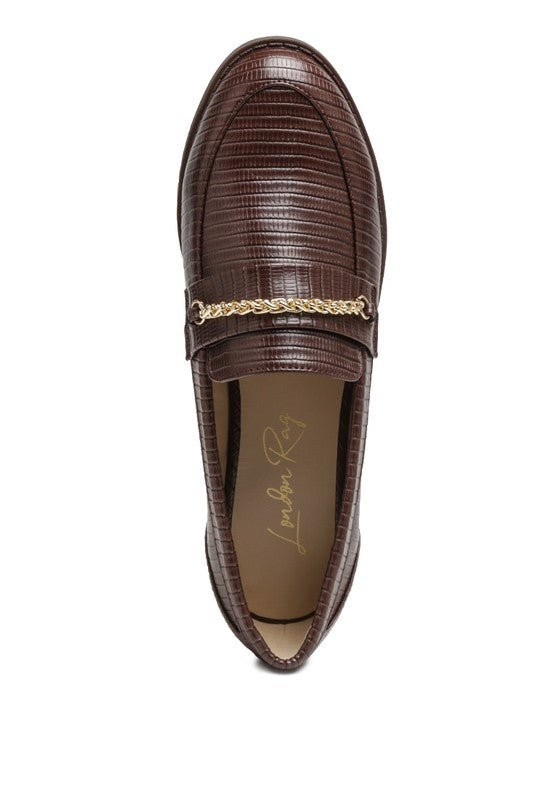 Vouse Low Block Loafers Adorned With Golden Chain - Loving It Shop