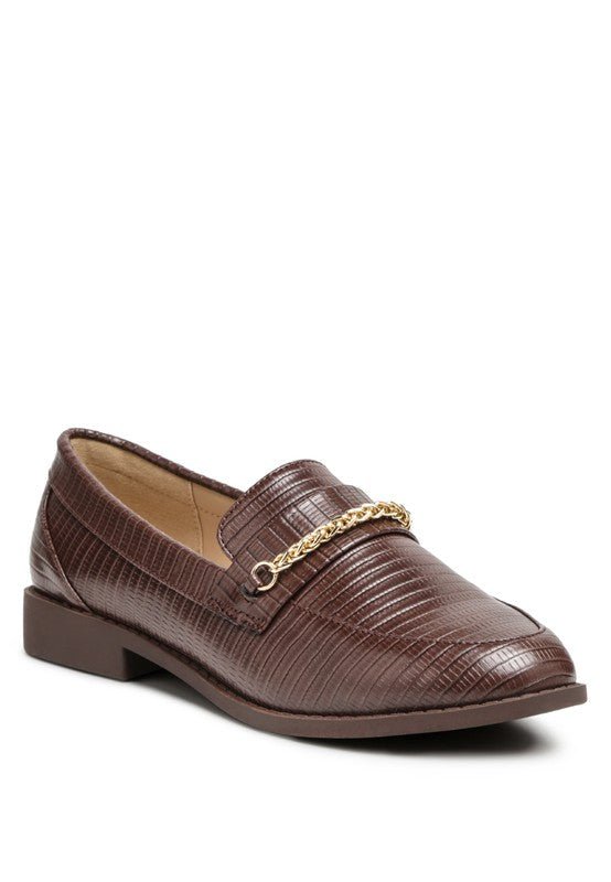 Vouse Low Block Loafers Adorned With Golden Chain - Loving It Shop