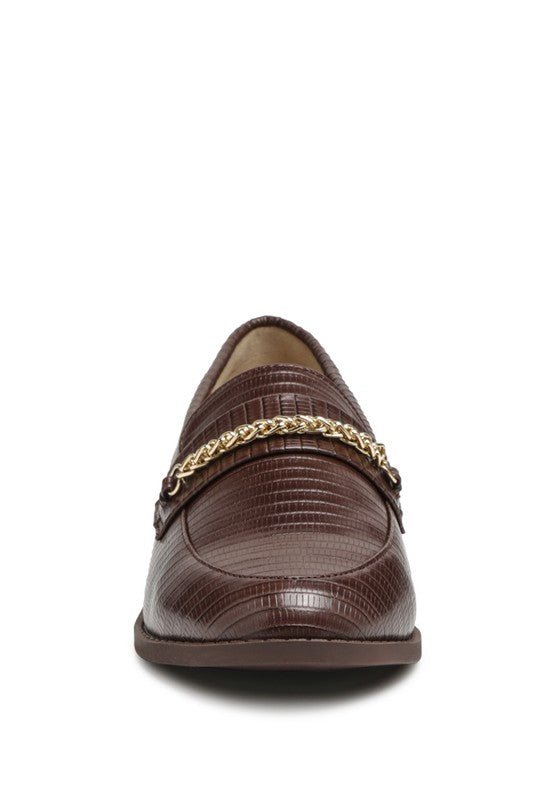 Vouse Low Block Loafers Adorned With Golden Chain - Loving It Shop