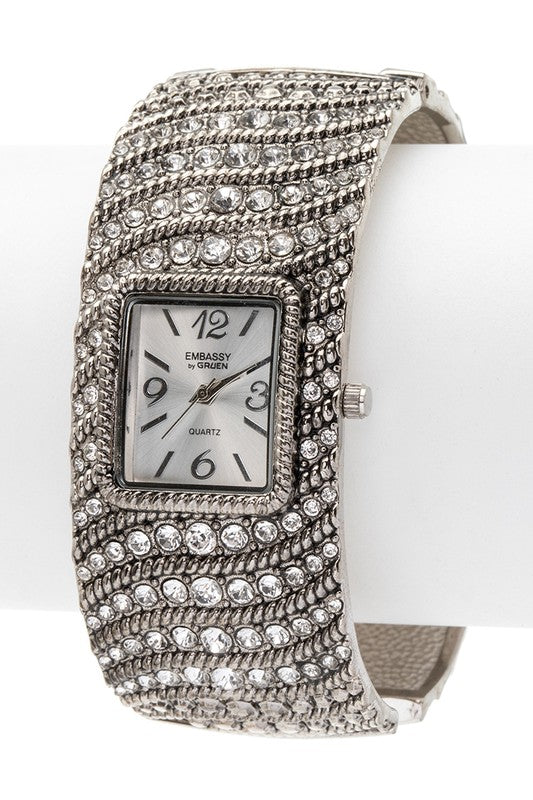 Bangle Watch with Crystal Accent Stylish Fashion Jewelry Accessory
