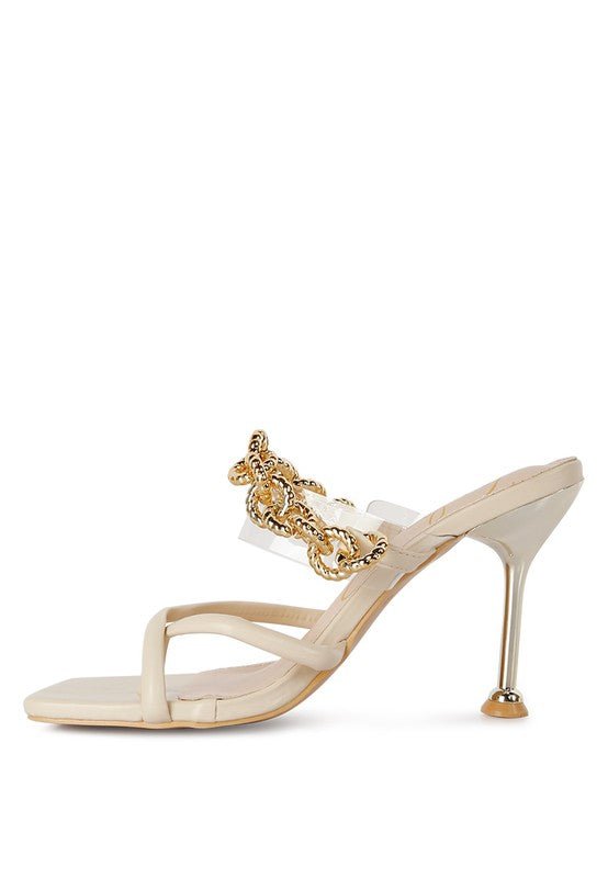 Social Bee Link Chain Embellished Heel Sandals - Loving It Shop