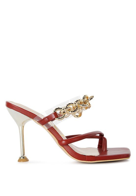 Social Bee Link Chain Embellished Heel Sandals - Loving It Shop