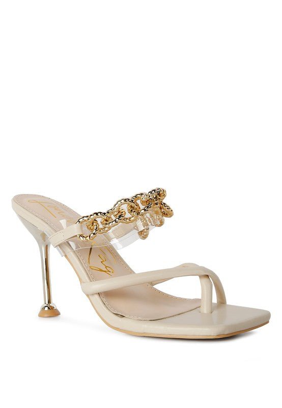 Social Bee Link Chain Embellished Heel Sandals - Loving It Shop
