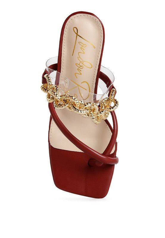 Social Bee Link Chain Embellished Heel Sandals - Loving It Shop
