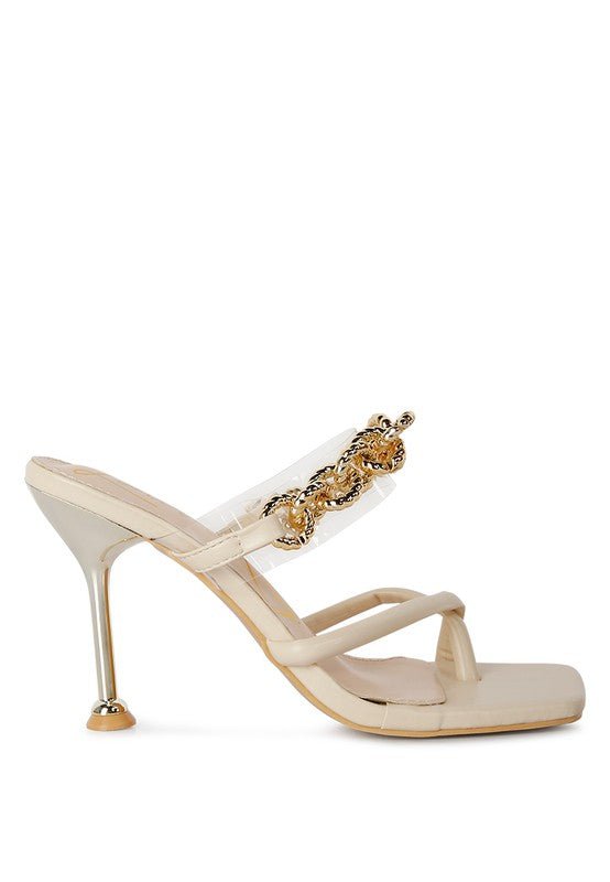 Social Bee Link Chain Embellished Heel Sandals - Loving It Shop