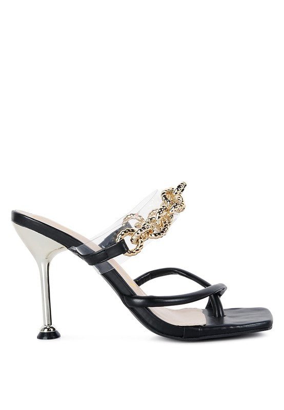 Social Bee Link Chain Embellished Heel Sandals - Loving It Shop