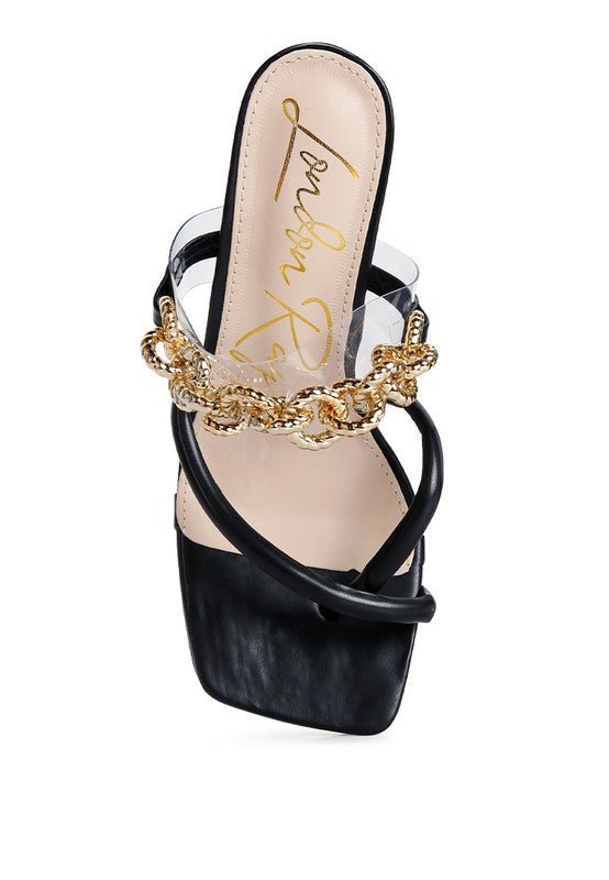 Social Bee Link Chain Embellished Heel Sandals - Loving It Shop