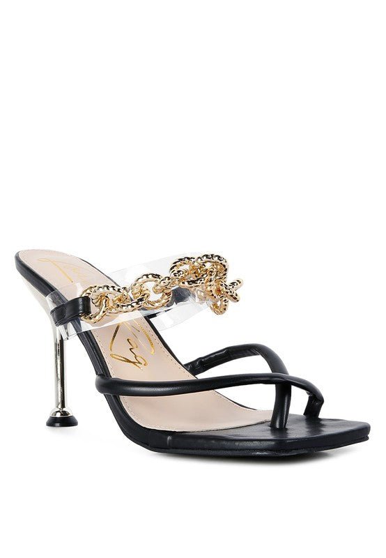 Social Bee Link Chain Embellished Heel Sandals - Loving It Shop