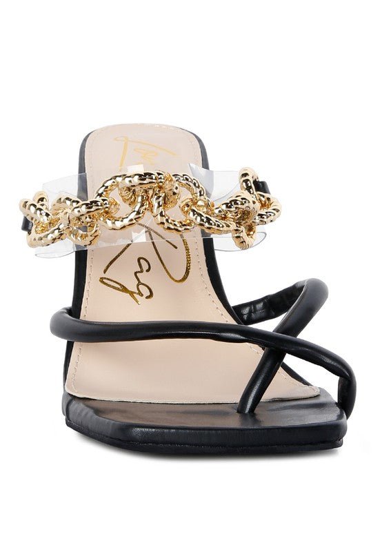 Social Bee Link Chain Embellished Heel Sandals - Loving It Shop