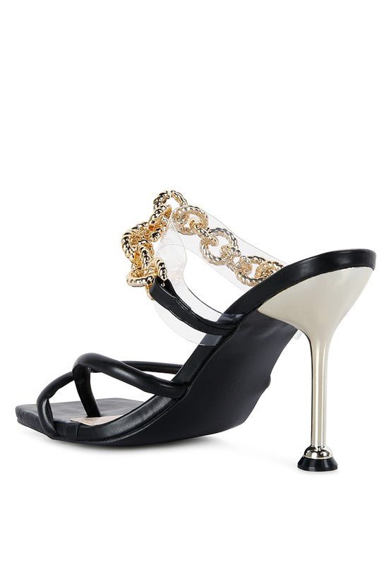 Social Bee Link Chain Embellished Heel Sandals - Loving It Shop